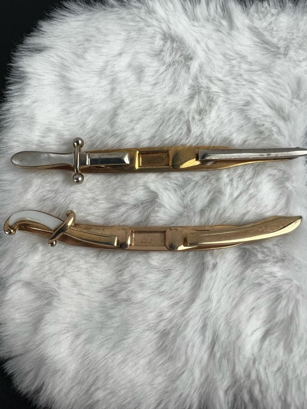 Vintage 1950's 2 Swank Sword Tie Clips - Scimitar & Long Sword